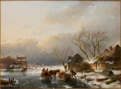凍った川のある冬の風景、1847年。 作： Andreas Schelfhout