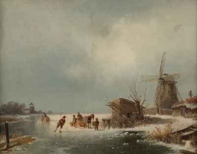 アイス スケート選手と冬の風景 作： Andreas Schelfhout
