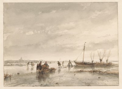 凍った湖のある冬景色 作： Andreas Schelfhout
