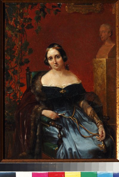 Anna Alexeevna Andrault (1808-1888)、旧姓 Olenina par Popov、Andrei Andreyevich (1832-1896) の肖像。 ボール紙に油彩 作： Andrei Andreevich Popov