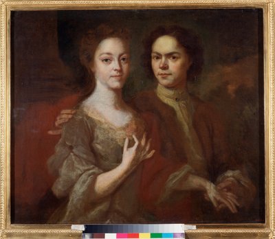 妻との自画像 (妻との自画像) - Andrei Matveyevich Matveyev (Matveiev) (1701-1739) 作、キャンバスに油彩、1729 年頃 - ロシア美術、18 世紀の肖像画 - 国立ロシア美術館、サンクトペテルブルク 作： Andrei Matveyev