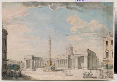 La Cathedrale Notre Dame de Kazan (Notre-Dame-de-Kazan) a Saint Petersburg (The Kazan Cathedral in St Petersburg) - Andrei Nikiforovich Voronikhin (Voronikhine) (1759-1814) 作、紙に鉛筆と水彩、1800年頃ロシア美術 18～19世紀、cl 作： Andrei Nikiforovich Voronikhin