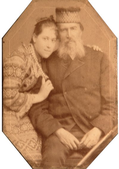 詩人Yakov Petrovich Polonsky (Iakov Petrovitch Polonski) (1820-1898)と娘Nataliaの肖像。 作： Andrei Osipovich Karelin