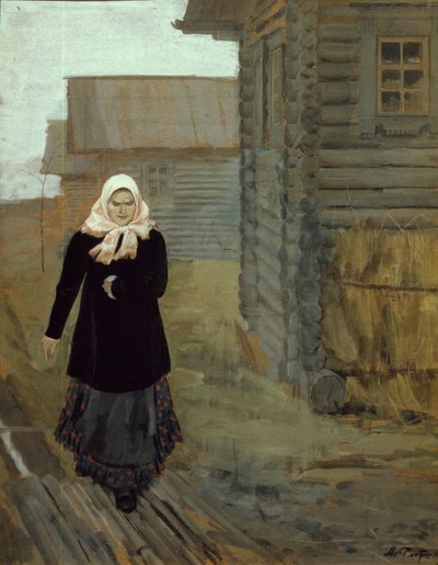 田舎の村で。教会に行く、1903 作： Andrei Petrovich Ryabushkin