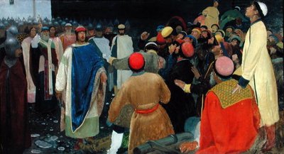 グレブ伯爵がノヴゴロド議会で魔術師を殺す 作： Andrei Petrovitch Rjabuschkin