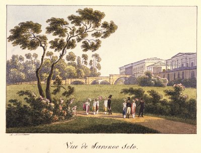 1817年以前のツァールスコエセローの公園にあるキャメロンギャラリーの眺め 作： Andrei Yefimovich Martynov