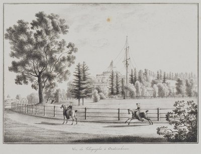 オラニエンバウムでのトボガニングパビリオンと電信の眺め、1821-1822 作： Andrei Yefimovich Martynov