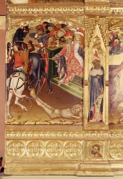 聖ジョージの祭壇画、バレンシア、1420年頃（松のパネルにテンペラと金箔） 作： Andres Marcal de Sas