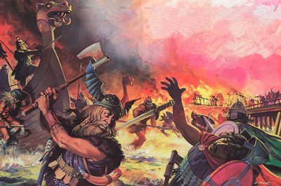 ヴァイキングの攻撃を受けるパリ（カラーリトグラフ） 作： アンドリュー・ハウワット