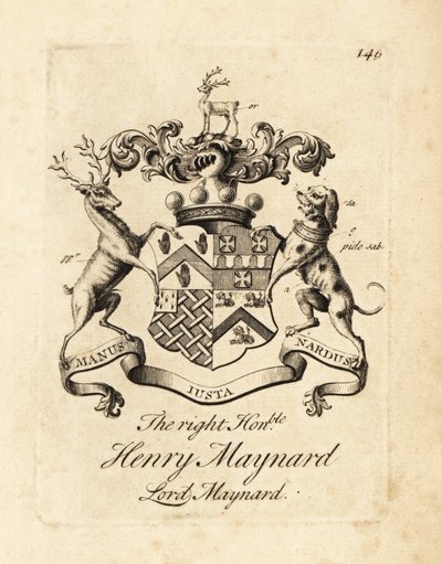 メイナード卿、第4代メイナード男爵、右名誉ヘンリー・メイナードの紋章（1742年没 作： Andrew Johnston