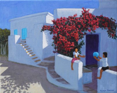 ボールゲーム、サモス島、ギリシャ、2022年（キャンバスに油彩） 作： Andrew Macara