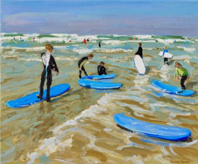 青いサーフボード、ブード。20x24",2019,(キャンバスに油絵) 作： Andrew Macara