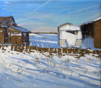 キャラバンとガチョウ、ダービーシャー、2011年（キャンバスに油彩） 作： Andrew Macara