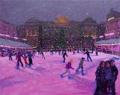 クリスマススケート、ピンクのライトとサマセットの家。2014 作： Andrew Macara