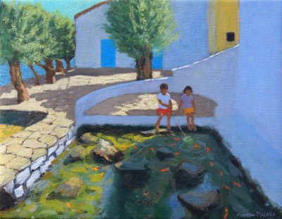 魚の池、ミロス島、ギリシャ、2017年、(油彩・キャンバス) 作： Andrew Macara
