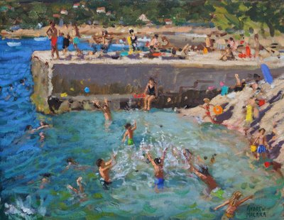楽しい海、ロヴィニ、クロアチア、2016、（キャンバスに油彩） 作： Andrew Macara