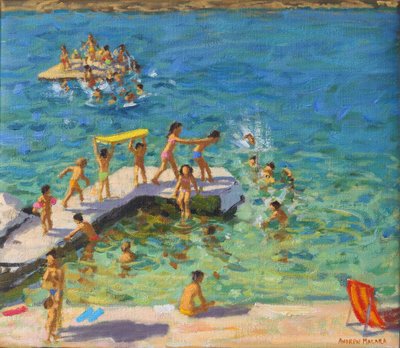 海で楽しむ、ロヴィニ、クロアチア、2019年（キャンバスに油彩） 作： Andrew Macara