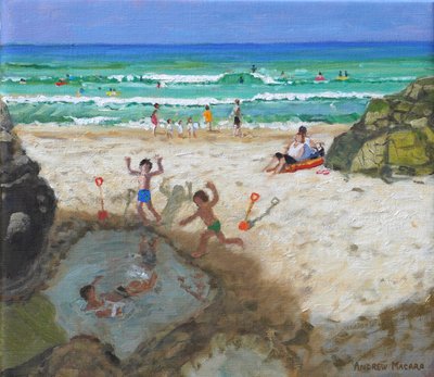 海のプールでの楽しみ、セント・アイヴス、2024年（キャンバスに油彩） 作： Andrew Macara