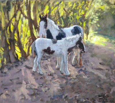 雌馬と子馬、2011年（キャンバスに油彩） 作： Andrew Macara