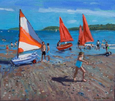 赤と白の帆、Abersoch 作： Andrew Macara