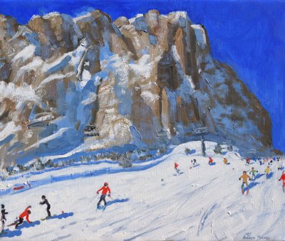 山を下ってスキー、セルヴァガーデナ（キャンバスに油彩） 作： Andrew Macara