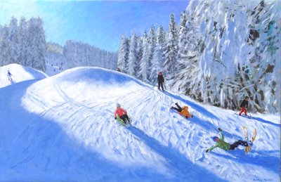 モルツィーヌでスキー、フランス、2023年（キャンバスに油彩） 作： Andrew Macara