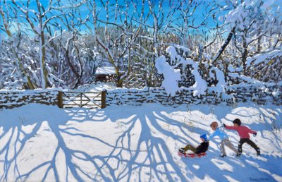 Sledging、Gambols Lane、Dovehead、High Peak、Derbyshire、2021年（キャンバスに油彩） 作： Andrew Macara