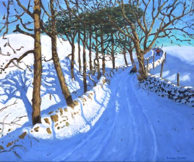 ダービーシャー ピーク ディストリクトでのソリ遊び、2023 年（キャンバスに油彩） 作： Andrew Macara
