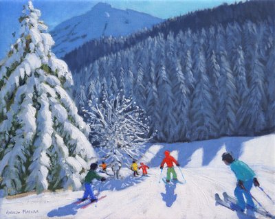 雪に覆われた木々、ラクルーザ、フランス、2015年（キャンバスに油彩） 作： Andrew Macara