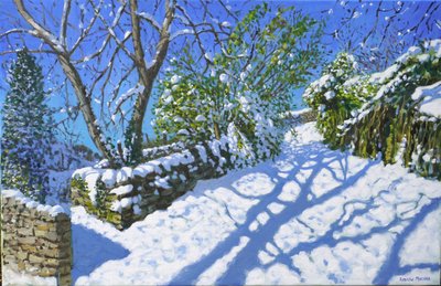 春の雪、ウィークスワース、ダービーシャー、2023年（キャンバスに油彩） 作： Andrew Macara