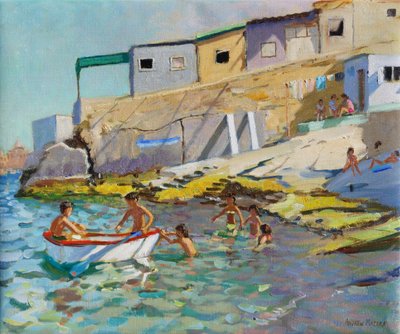 手漕ぎボート、バレッタ、マルタ、2015、（キャンバスに油彩） 作： Andrew Macara