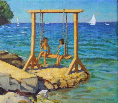 The swing,Funtana,Vrsar,クロアチア。14x16" 2019(油彩・キャンバス) 作： Andrew Macara