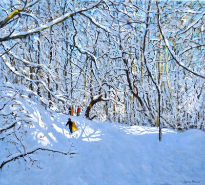 黄色とオレンジのそり、Allestree Park、ダービー。 36 x40、2018、 作： Andrew Macara