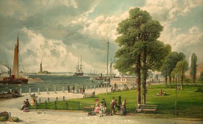 キャッスルガーデン、ニューヨーク、パブ。 1887（カラーリトグラフ） 作： Andrew Melrose