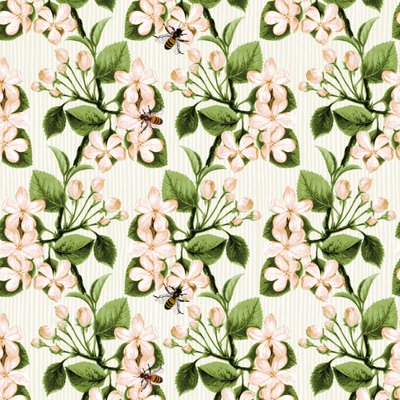 蟹のリンゴの花とミツバチ」2017年、インクとデジタル 作： Andrew Watson