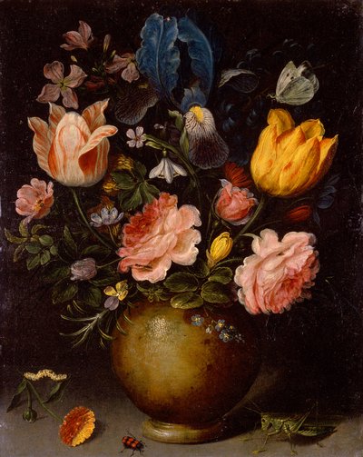 昆虫による花の研究（銅に油彩） 作： Andries Daniels