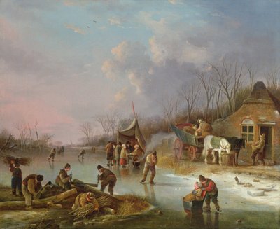 凍った川のオランダの農民 作： Andries Vermeulen