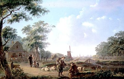 オランダの町の郊外にある素朴な人物 作： Andries Vermeulen