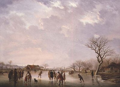 ホッケー選手などのいる冬の風景 作： Andries Vermeulen