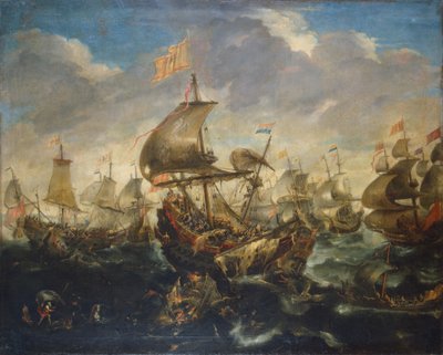 1573年5月、ハールレム包囲戦におけるスペイン艦隊とオランダ艦隊の戦い 作： Andries van Eertvelt