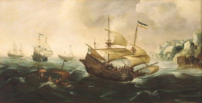 岩場を走るオランダ船 作： Andries van Eertvelt