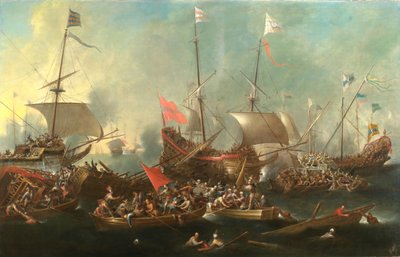 レパントの海戦 - キリスト教徒とバルバリア海賊の間の海戦、1615-20。 作： Andries van Eertvelt