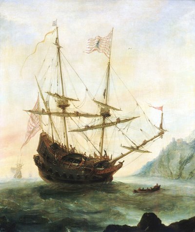 停泊中の「サンタ・マリア号」1628年頃（油彩・パネル） 作： Andries van Eertvelt