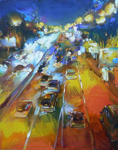 活気あふれる夜の都市の高速道路 作： Andrii Kutsachenko