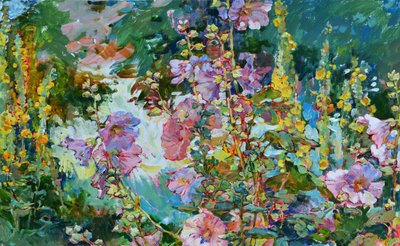 鮮やかな庭の花々 作： 