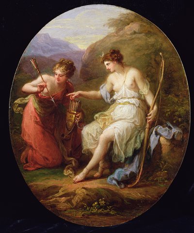 ダイアナは狩猟の準備をしています（銅に油彩） 作： Angelica Kauffmann
