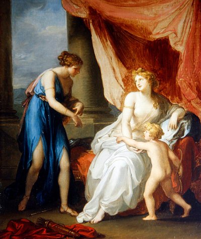 キューピッドに傷つけられ、ヴィーナスに訴えるエウフロシネ（油彩・キャンバス） 作： Angelica Kauffmann