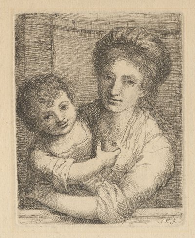 リンゴを持った子供を抱く母親 作： Angelica Kauffmann