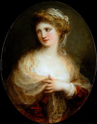 黄色いショールをまとった女性の肖像」（銅に油彩） 作： Angelica Kauffmann