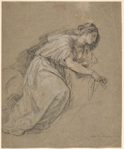 横顔でひざまずく女性の生活からの研究 作： Angelica Kauffmann